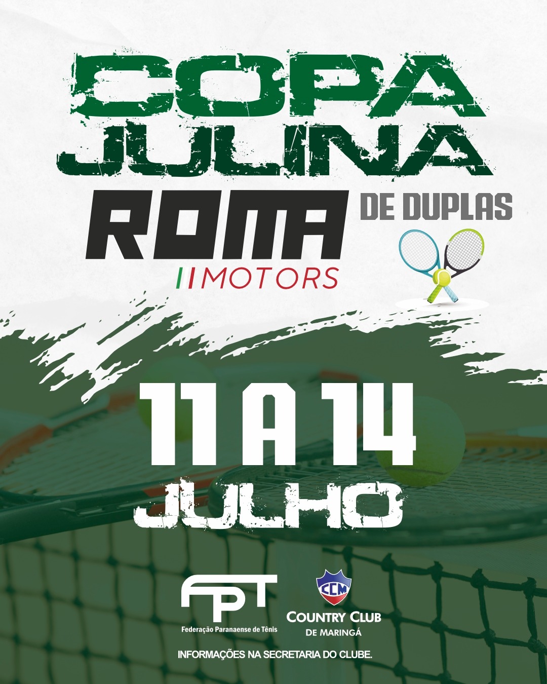 Nos dias 11 a 14 de Julho acontece a Copa Julina Roma Motors de Duplas, no complexo tenstico.